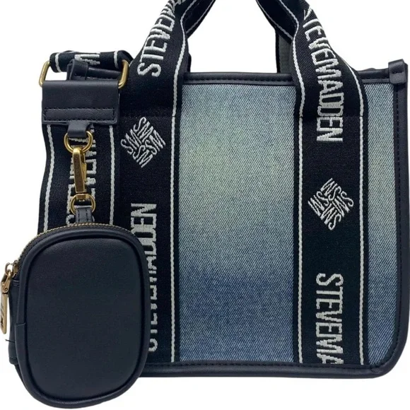 Steve Madden Blue and Black Messenger Bag with Logo Straps